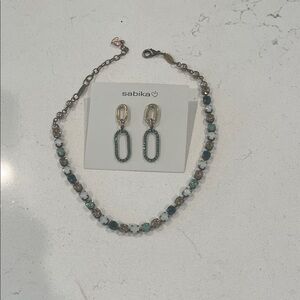 Sabika Necklace and Earring Set with Blue and Gold Accents
